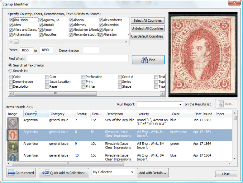 Stamp Collecting Software with SCOTT Numbers StampManage